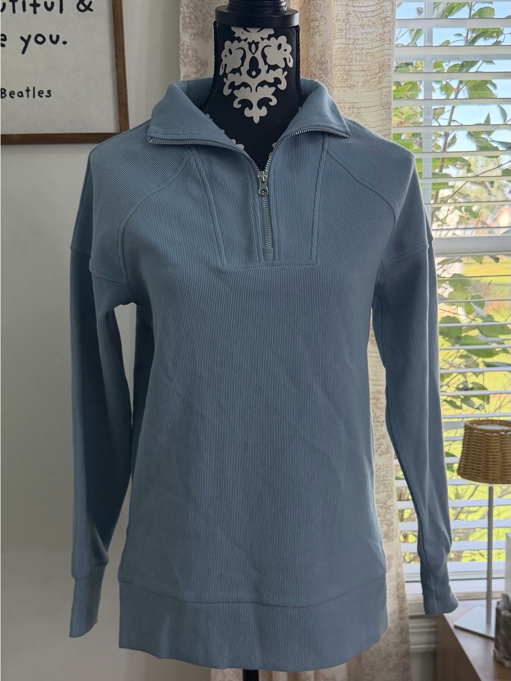 Te verde Womens Half-Zip Pullover Sweater - Light Blue